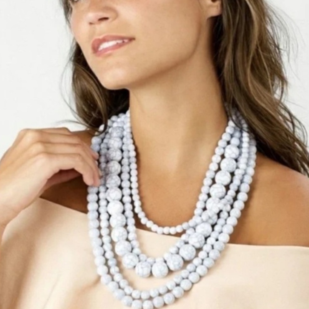 BAUBLEBAR Globe Faux White marble Multi Strand Row Layered Necklace
